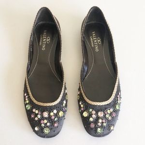 Valentino Crystal Embellished Brown Satin Flats 38